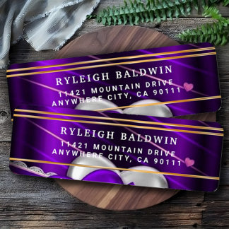 Paarse harten Elegant Return Address Label