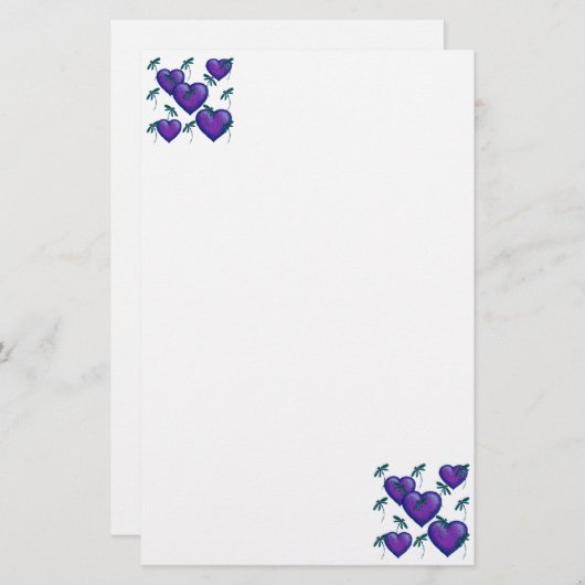 Paarse harten en libellen briefpapier (Voorkant / Achterkant)