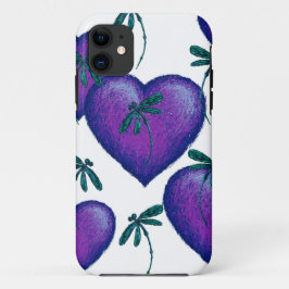Paarse harten en libellen iPhone 11 hoesje
