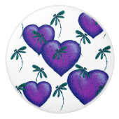 Paarse harten en libellen keramische knop (Voorkant)