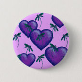Paarse harten en libellen ronde button 5,7 cm (Voorkant)