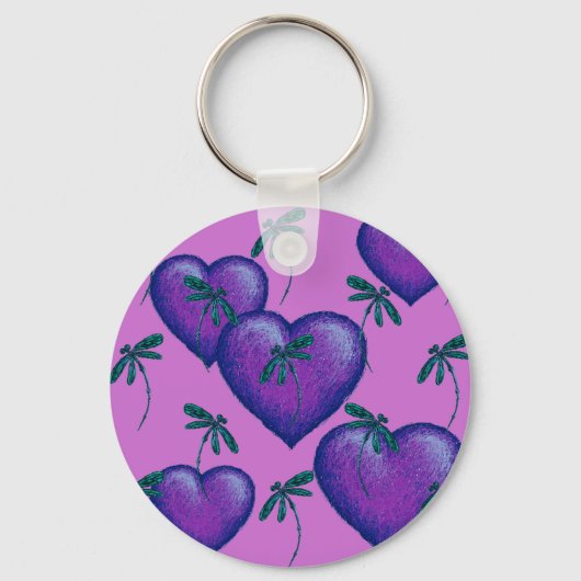 Paarse harten en libellen sleutelhanger (Voorkant)