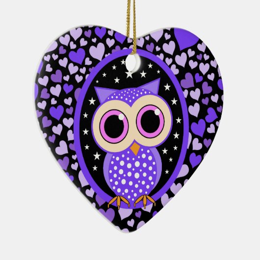 paarse harten en uil keramisch ornament (Rechts)