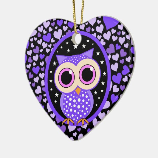 paarse harten en uil keramisch ornament (Links)