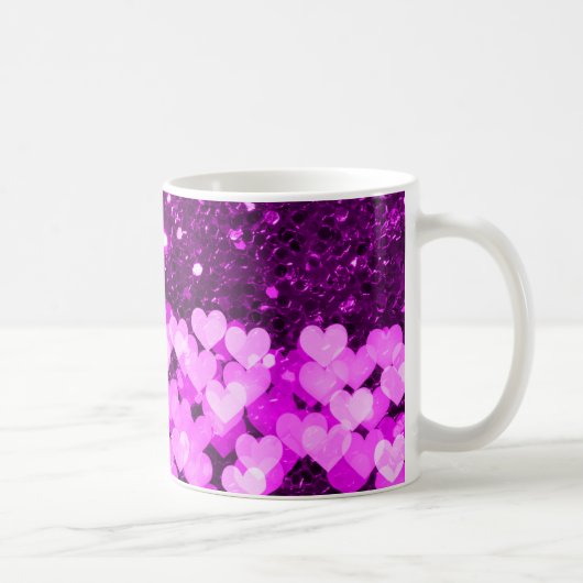 Paarse harten Faux Glitter Koffiemok (Rechts)