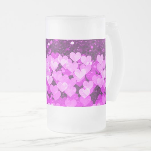 Paarse harten Faux Glitter Matglas Bierpul (Voorkant rechts)