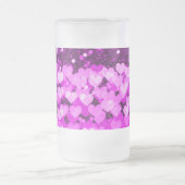 Paarse harten Faux Glitter Matglas Bierpul (Center)