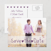 Paarse Harten Foto Bewaar de Datum Aankondigingskaart (Voorkant / Achterkant)