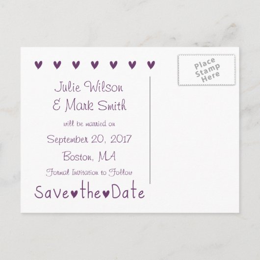 Paarse Harten Foto Bewaar de Datum Aankondigingskaart (Achterkant)