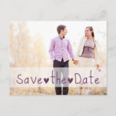 Paarse Harten Foto Bewaar de Datum Aankondigingskaart (Voorkant)