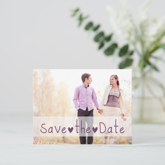 Paarse Harten Foto Bewaar de Datum Aankondigingskaart (Staand voorkant)