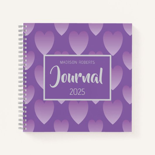 Paarse harten gepersonaliseerd tijdschrift notitieboek (Voorkant)