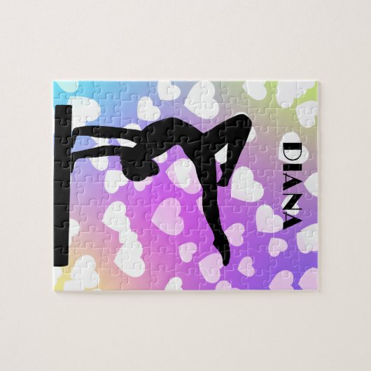 Paarse harten GYMNASTICS PUZZLE Persoonlijk Legpuzzel (Horizontaal)