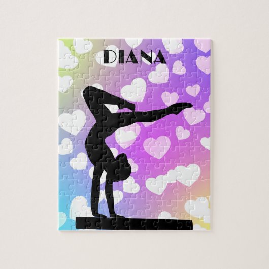 Paarse harten GYMNASTICS PUZZLE Persoonlijk Legpuzzel (Verticaal)