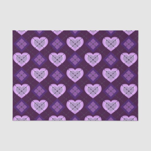 Paarse harten Lavendel Diamond Argyle Patroon Tissuepapier (Voorkant)