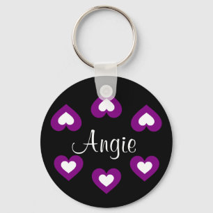 Paarse harten naam Sleutelhanger
