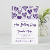 Paarse Harten Night Out Girly 63ste verjaardag Kaart (Staand voorkant)