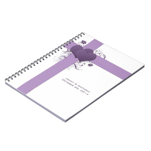 Paarse harten op Damask Swirls Weddenschap Book Notitieboek (Linkerzijde)