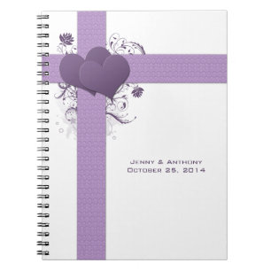 Paarse harten op Damask Swirls Weddenschap Book Notitieboek