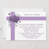 Paarse harten op damasten strepen trouwkaart kaart (Voorkant)