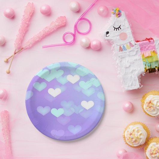 Paarse Harten Papieren Bordje (Feest)