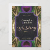 Paarse harten pauw veren groene gouden gloed kaart (Voorkant)