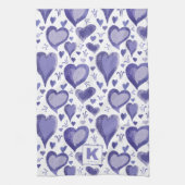 Paarse harten tekenen monogram theedoek (Verticaal)