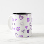 Paarse harten tweekleurige koffiemok (Voorkant links)