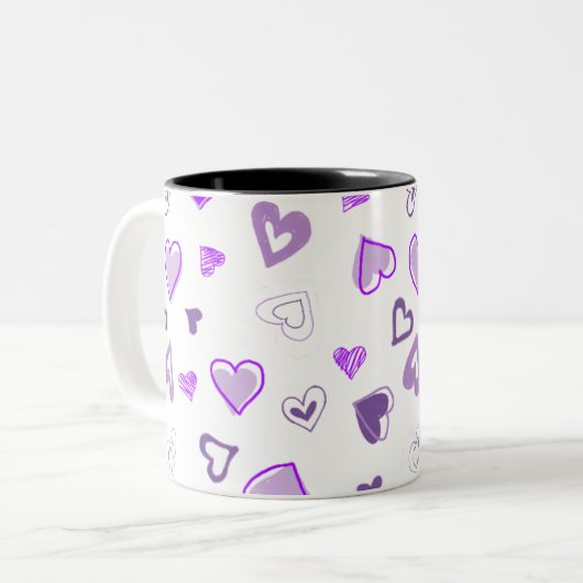 Paarse harten tweekleurige koffiemok (Voorkant links)