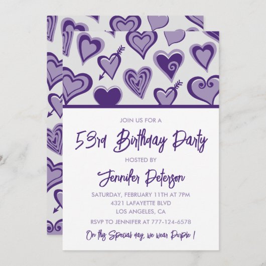 Paarse Hartenvrouwenavond 53ste verjaardag Kaart (Voorkant / Achterkant)