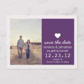 Paarse hartfoto Bewaar de datum Post Kaarten (Voorkant)