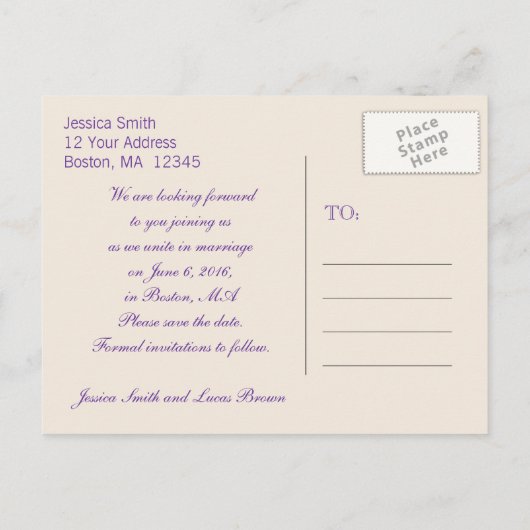 PAARSE HARTFOTO SAVE THE DATE AANKONDIGINGSKAART (Achterkant)