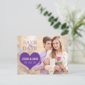 PAARSE HARTFOTO SAVE THE DATE AANKONDIGINGSKAART (Staand voorkant)