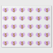 Paarse Harthar Gold Glitter 5e verjaardag Cadeaupapier (Vlak)