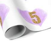 Paarse Harthar Gold Glitter 5e verjaardag Cadeaupapier (Rol Hoek)