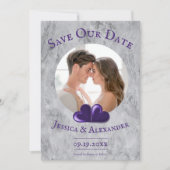 Paarse Hartjes Foto Bewaar de Datum Save The Date (Voorkant)