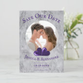 Paarse Hartjes Foto Bewaar de Datum Save The Date (Staand voorkant)