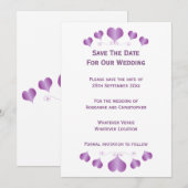 Paarse Hartjes Ontwerp Bruiloft Save The Date (Voorkant / Achterkant)