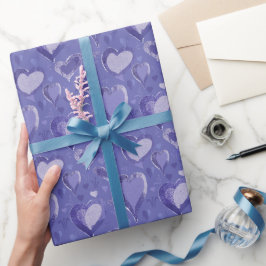Paarse Hartjes Patroon Tekening Cadeaupapier