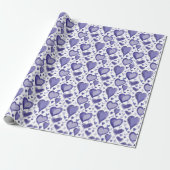 Paarse Hartjes Patroon Tekening Cadeaupapier (Uitgerold)