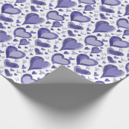 Paarse Hartjes Patroon Tekening Cadeaupapier