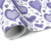Paarse Hartjes Patroon Tekening Cadeaupapier (Rol Hoek)