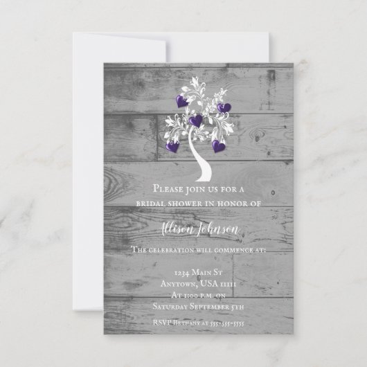 Paarse Hartjesboom Bruidsuitnodiging Kaart (Voorkant)