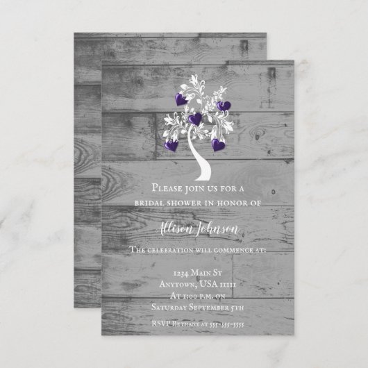 Paarse Hartjesboom Bruidsuitnodiging Kaart (Voorkant / Achterkant)