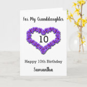Paarse hartklep 10e verjaardag kleindochter kaart (Gele Bloem)