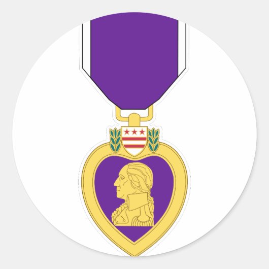 Paarse hartmedaille ronde sticker (Voorkant)