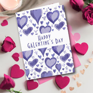 Paarse hartpatroon Happy Galentine-dag Feestdagen Kaart