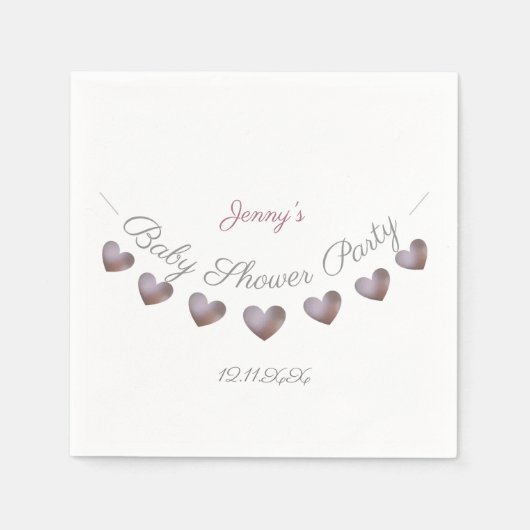 paarse hartslag gepersonaliseerd baby shower servet (Voorkant)