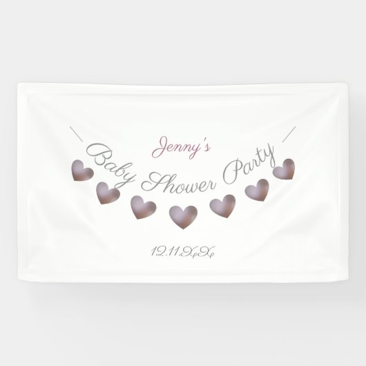 paarse hartslag gepersonaliseerd baby shower spandoek (Horizontaal)