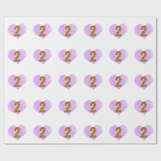 Paarse hartslag Glitter 2e verjaardag Cadeaupapier (Vlak)